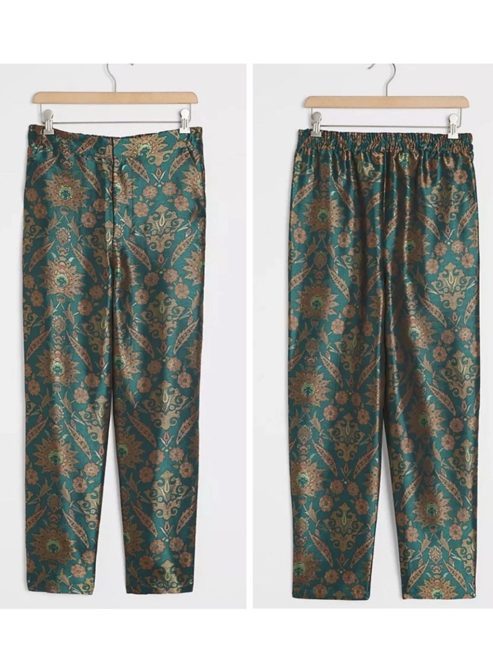 ANTHROPOLOGIE Maeve Melyssa Green Floral Jacquard Cropped Trouser Pants 2X